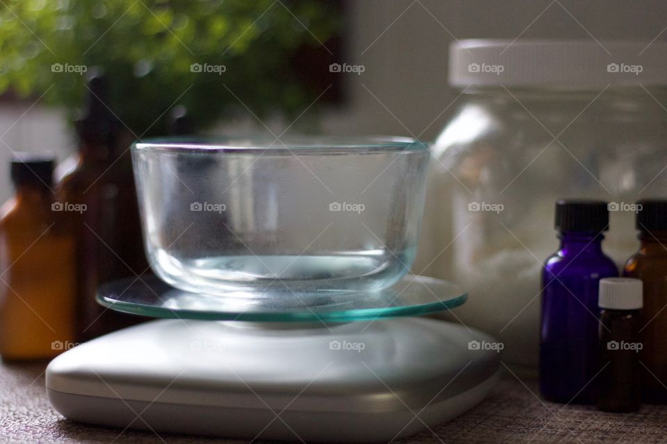 Preparing to weigh ingredients for homemade skin care products