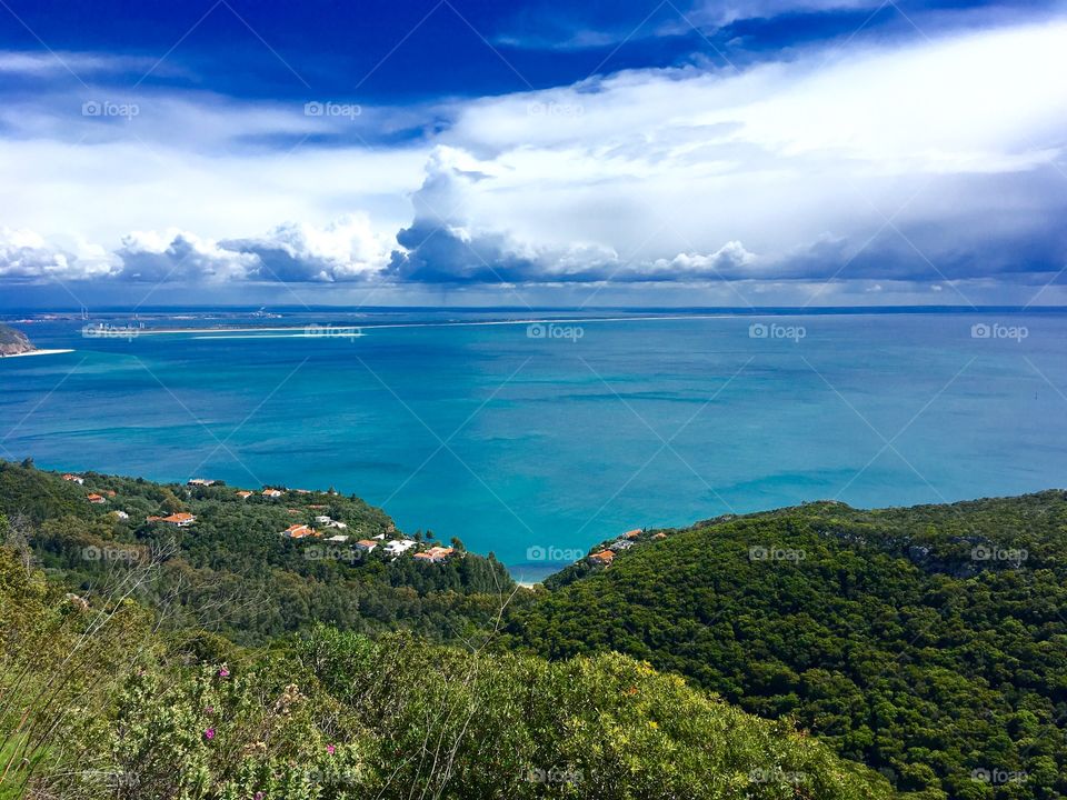 Trees, clouds and blue sea