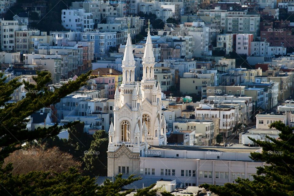 Cityscape with a church 