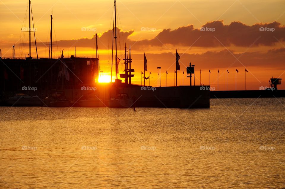 Sunset, Sea, Water, Boat, Pier