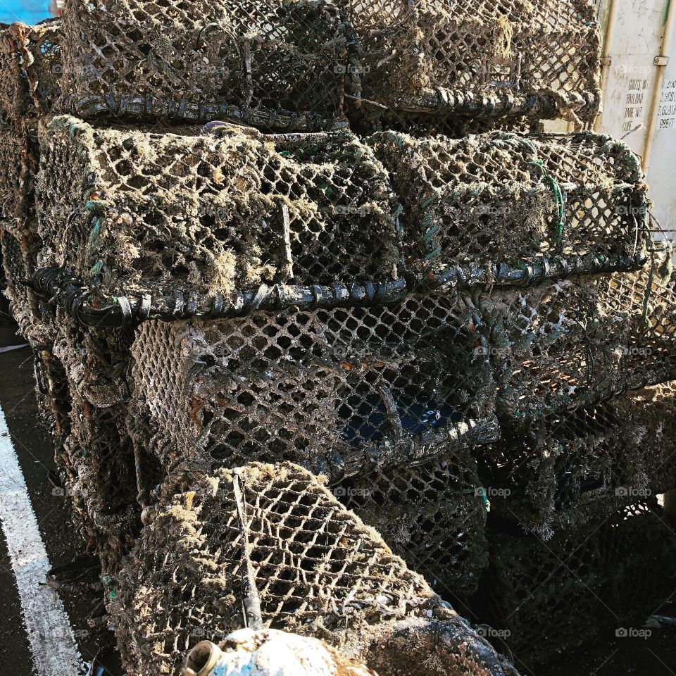 Fisherman’s nets off Exmouth Docks in Exmouth, Devon, UK