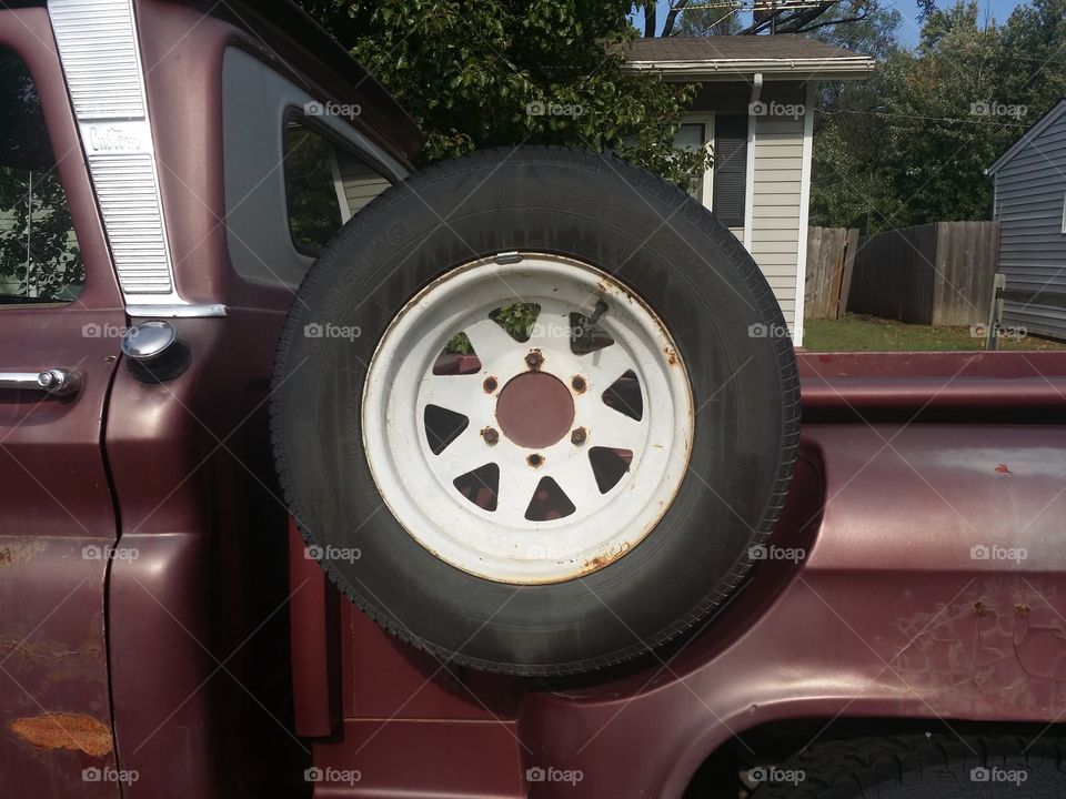 Old Red Truck Spare Tire