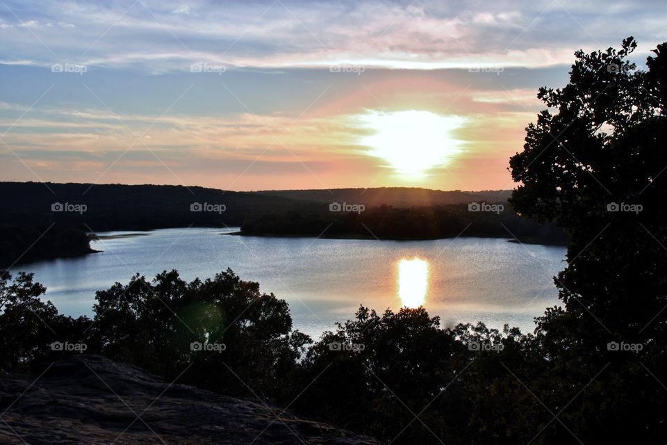 View of lake at sunset