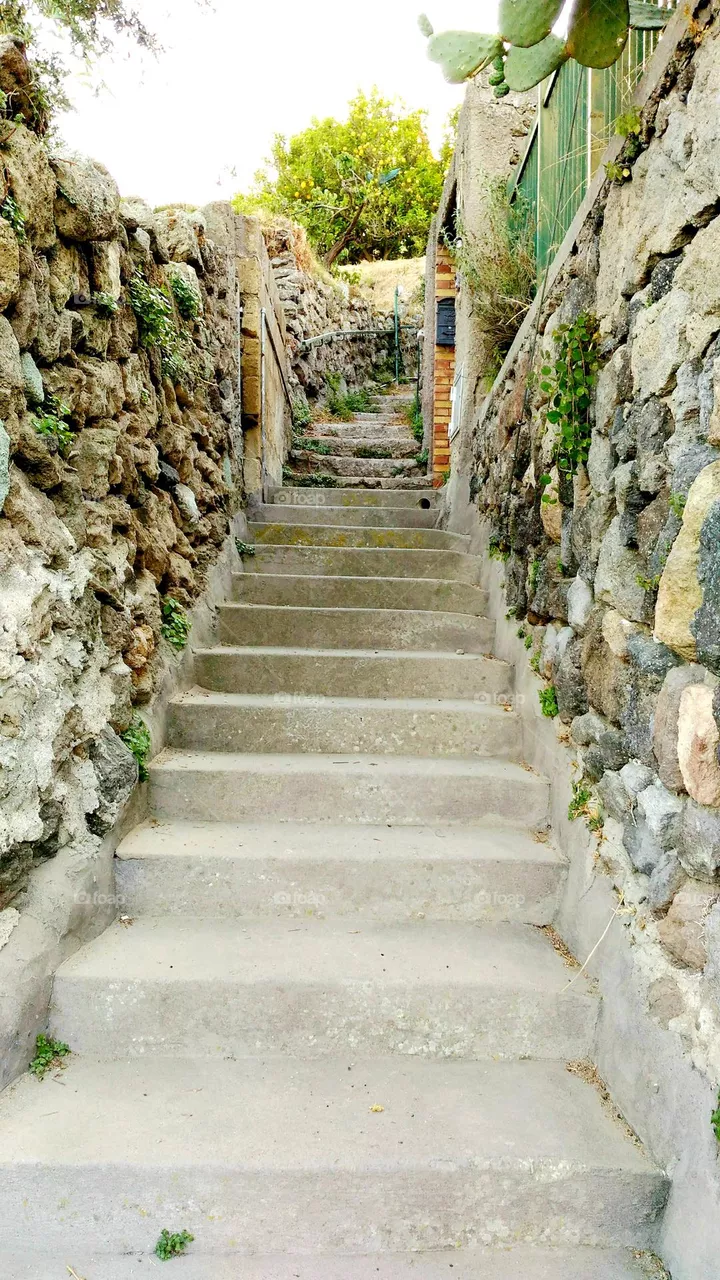 garden staircase flanked by the typical dry stone walls on the Italian island of Ischia