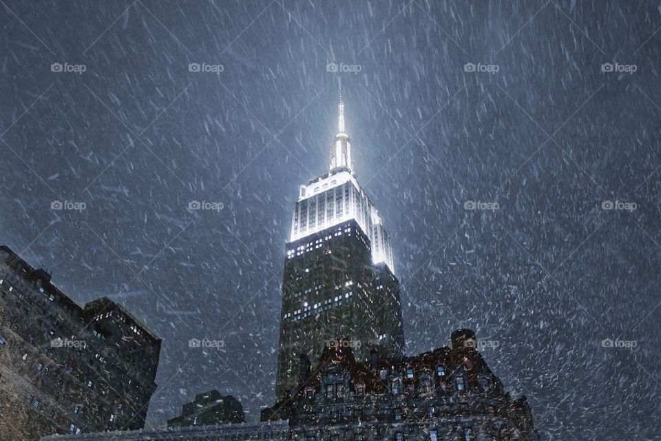 Chrysler Building in New York with snow