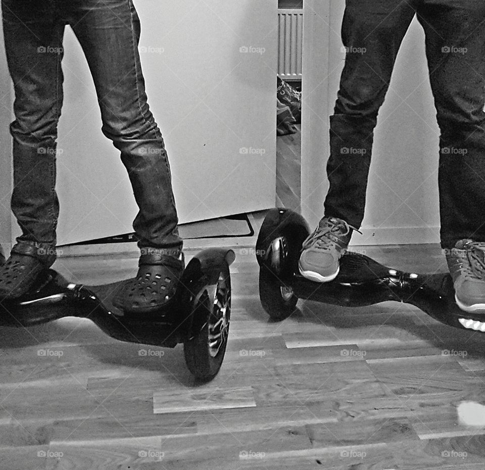 Hoverboards in black and white