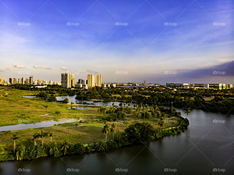 Aerial view of the park during sunset hours