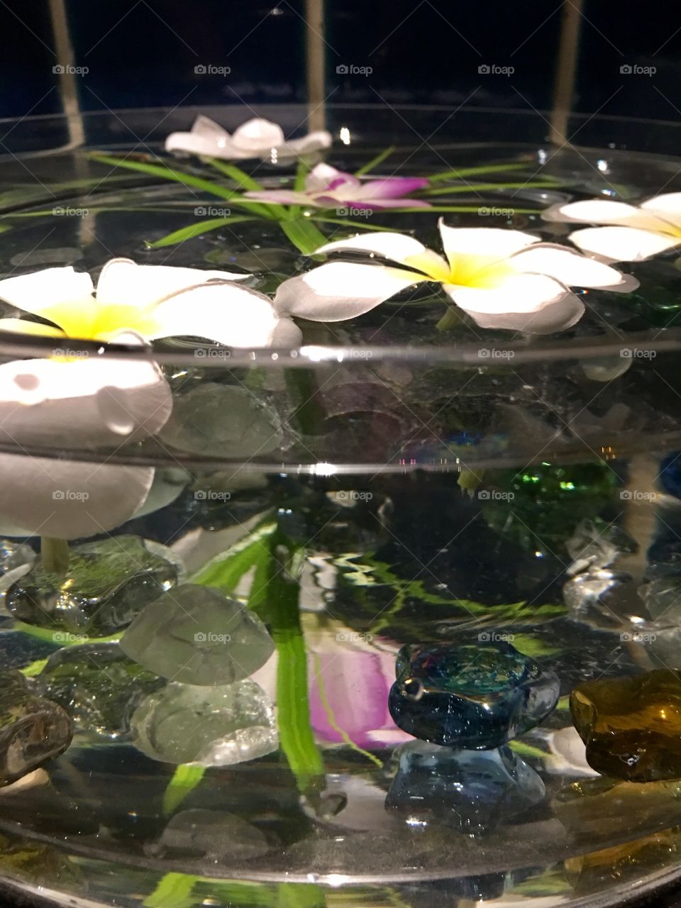Glass bowl in bathroom.