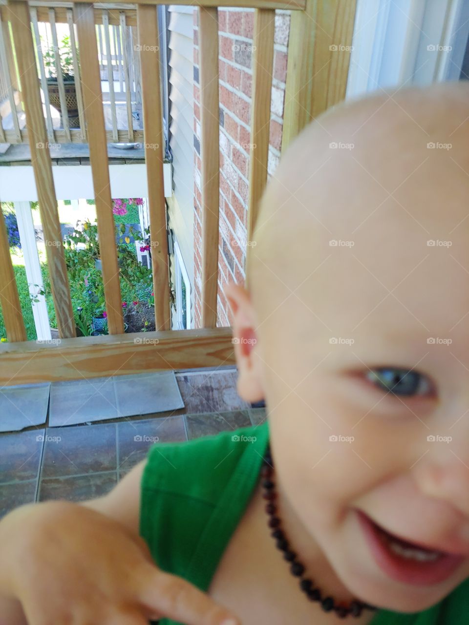 close up, toddler on poarch