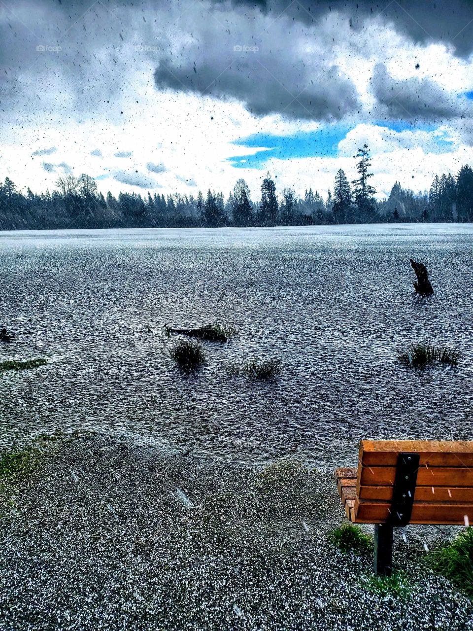 hailstorm on a lake