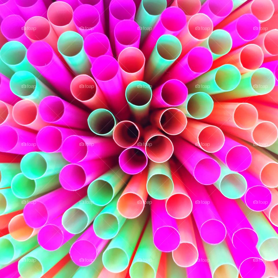 Colorful straws top view