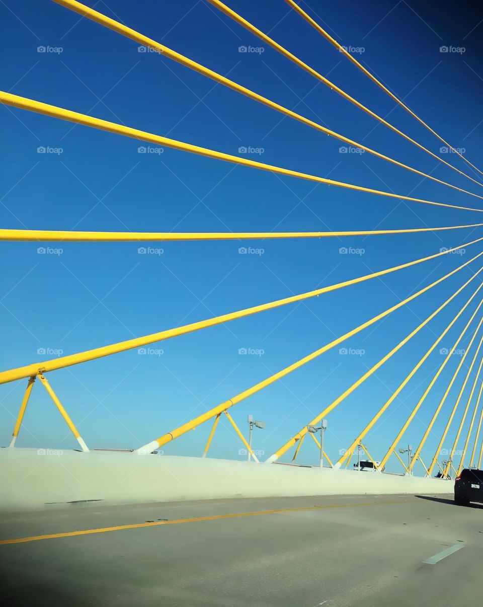 The infamous Skyway bridges contrasting colors.