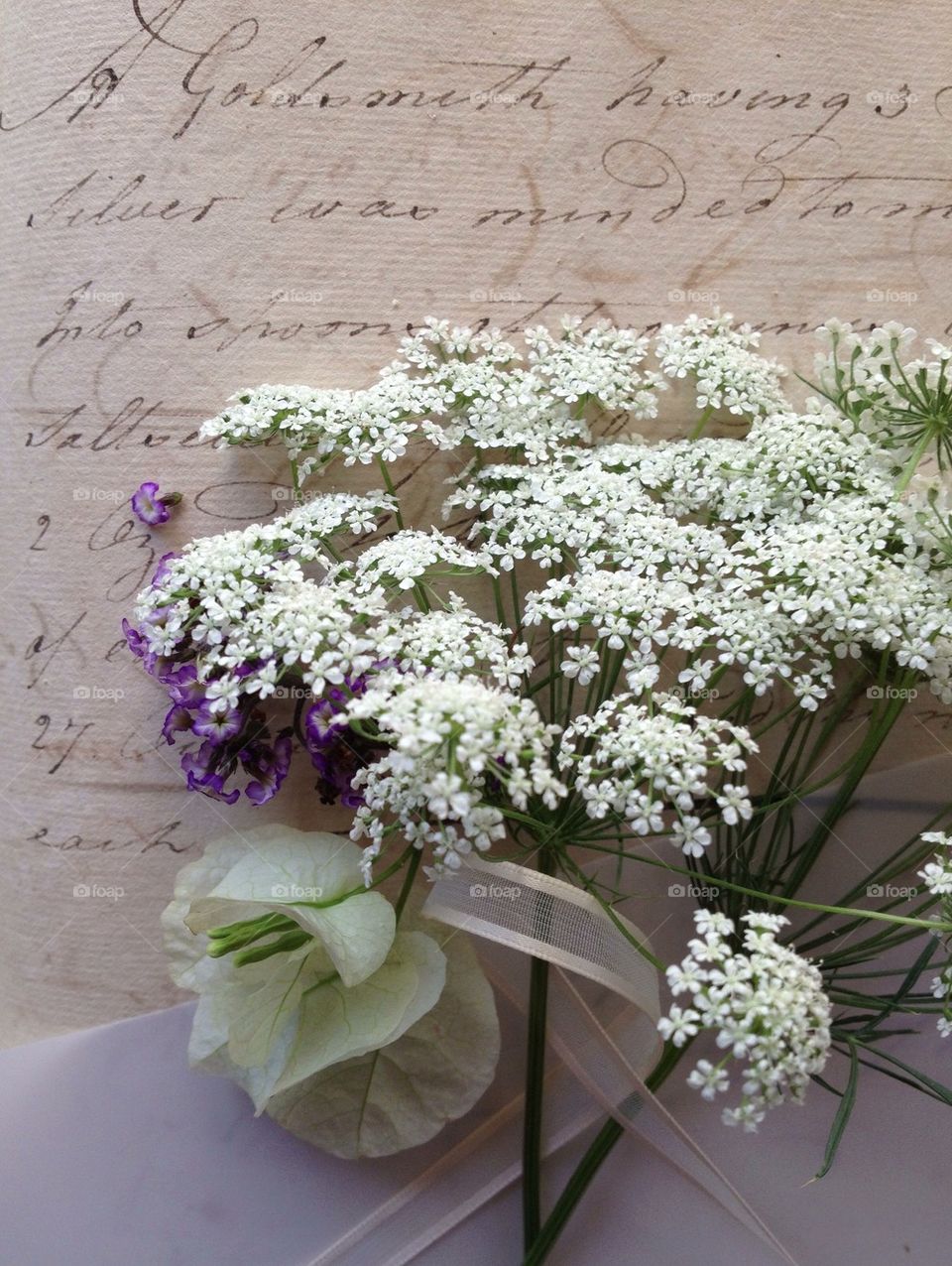 Vintage script with white flowers