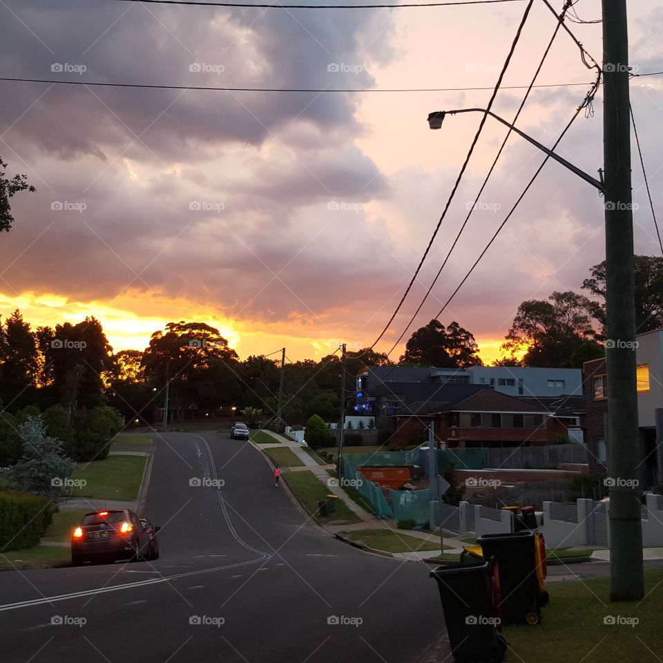Street scene at dusk