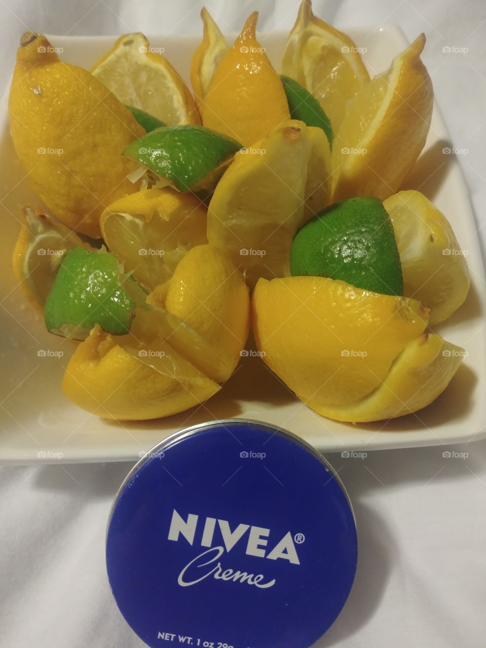 Sweet smelling citrus fruit and Nivea Cream to help start your day.