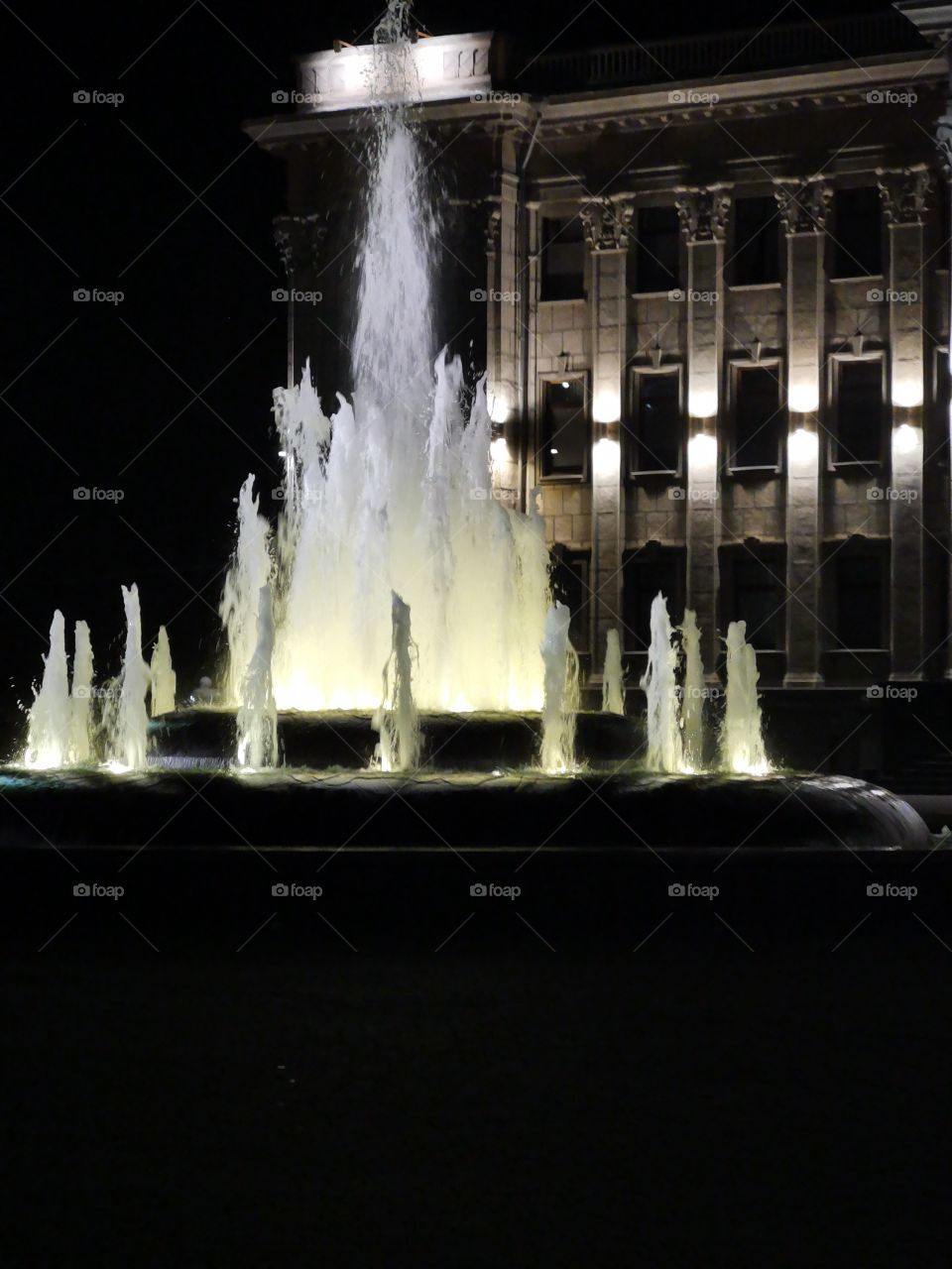 Big fountain at dusk