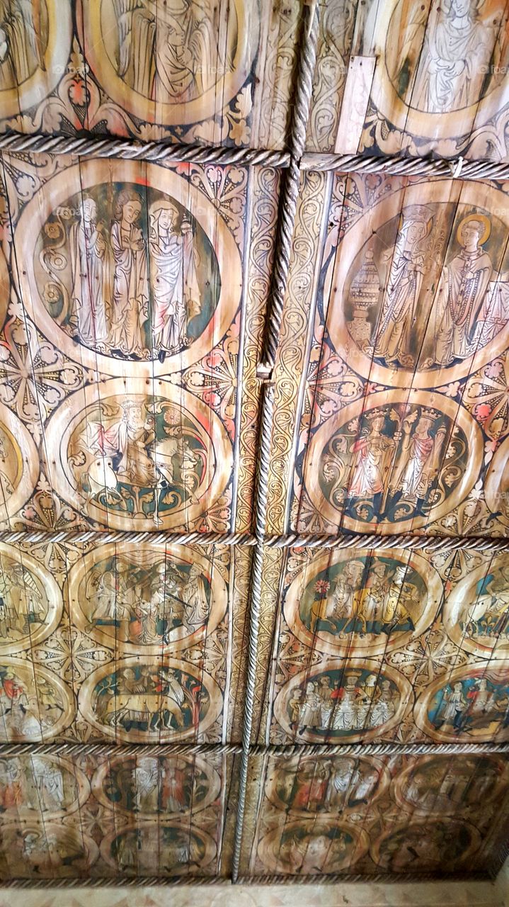 Medieval roof paintings. Picture taken in Dädesjö Old Church in Sweden, an early Medieval church world famous for its roof paintings and wall art