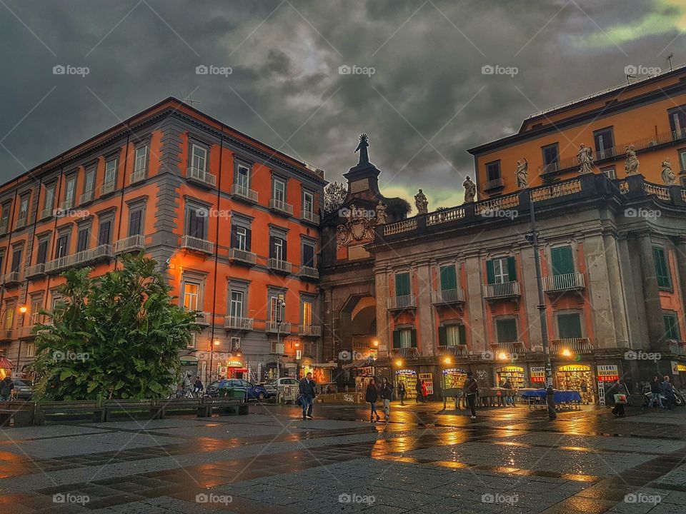 Street of naples during night 