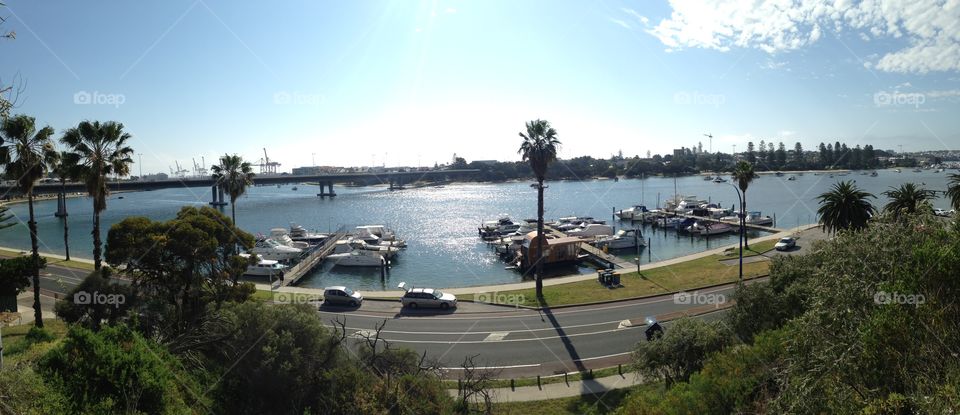 Freo harbour. Perth river and sterling bridge seen from East Fremantle. 