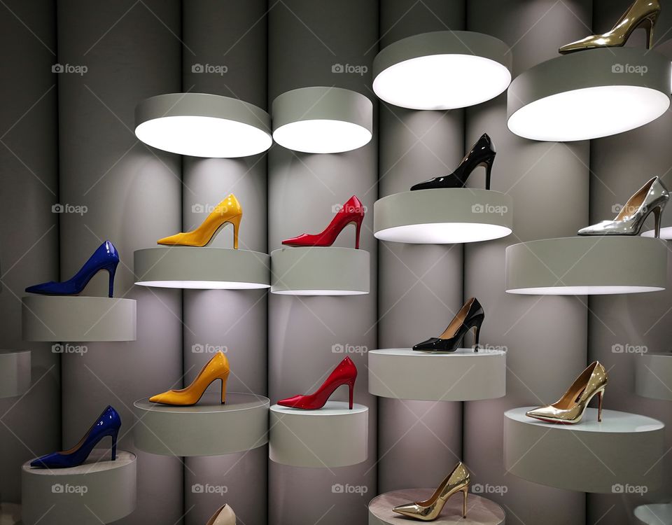 Glamourous high heels on retro wall display