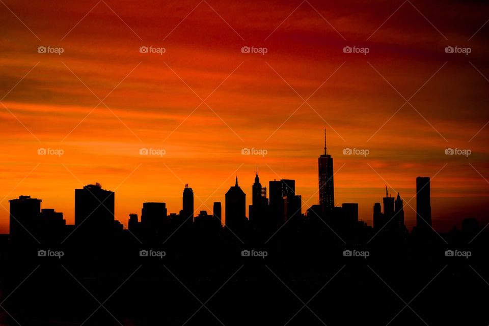 Downtown Manhattan Sunset Silhouette