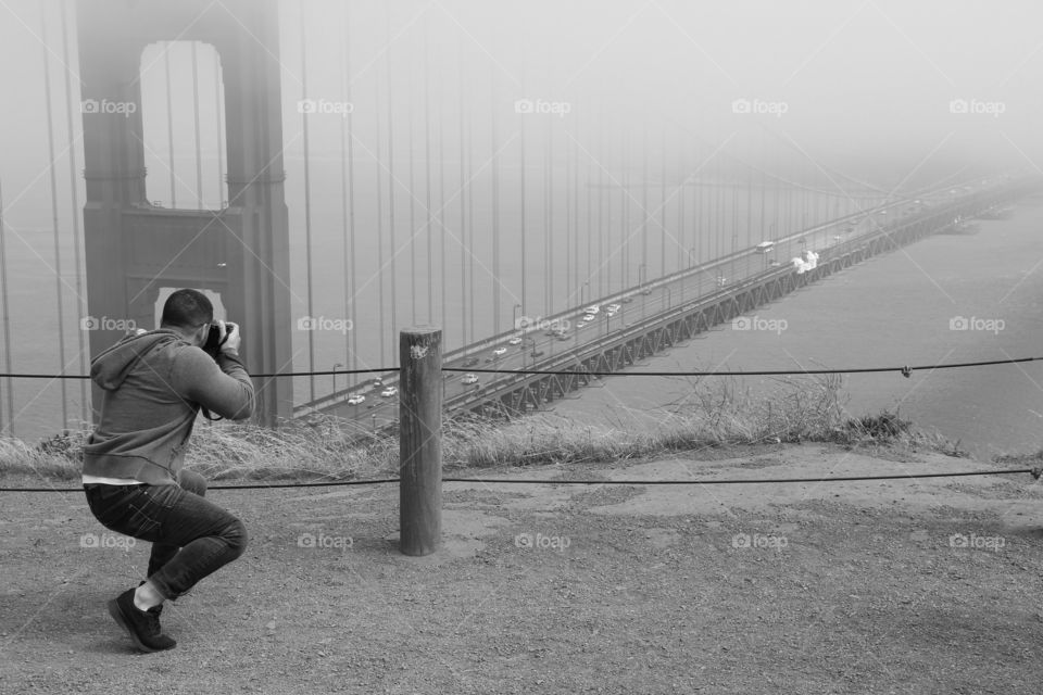 Self Portrait at Golden Gate Bridge on a cludy day in San Francisco, California