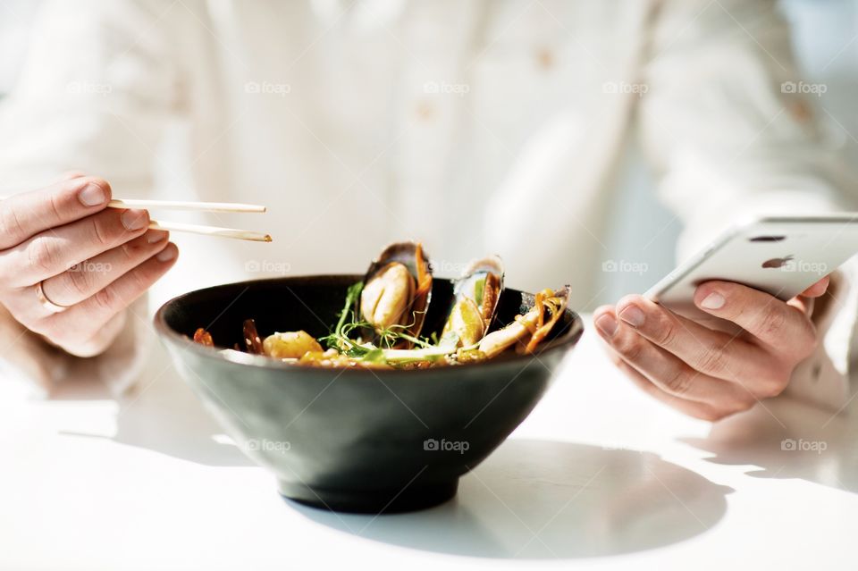 close-up of a plate with Asian cuisine