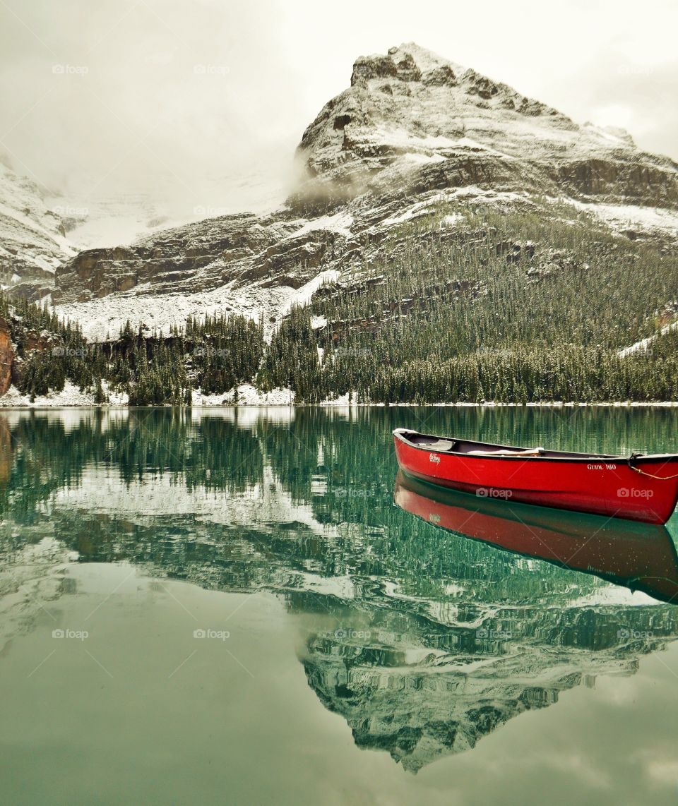 Red Canoe on Lake O'Hara