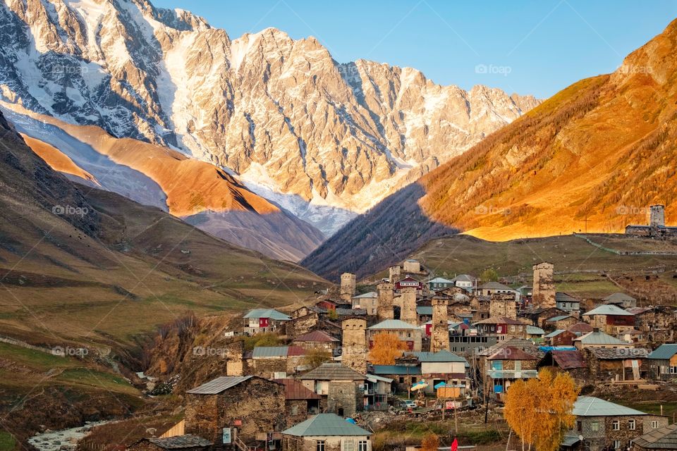 A cute village, land scape of Ushguli in valley at Georgia 