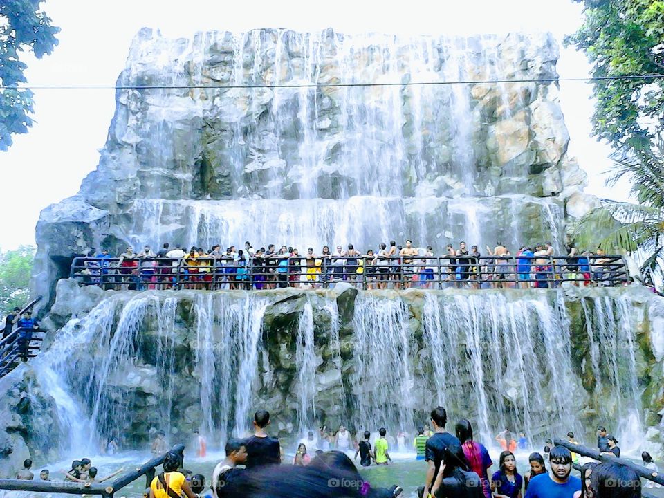 Artificial waterfall in  Aquatica water park in Kolkata