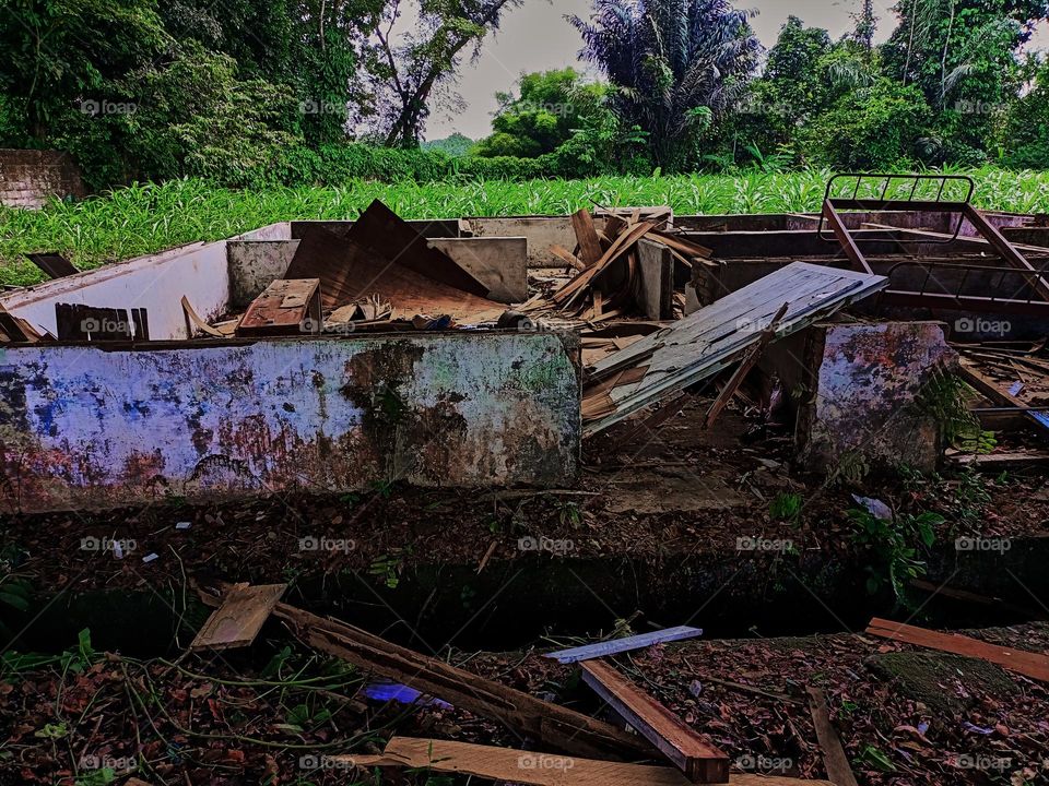 The remains of the ruins of the house fromthe demolition of the house