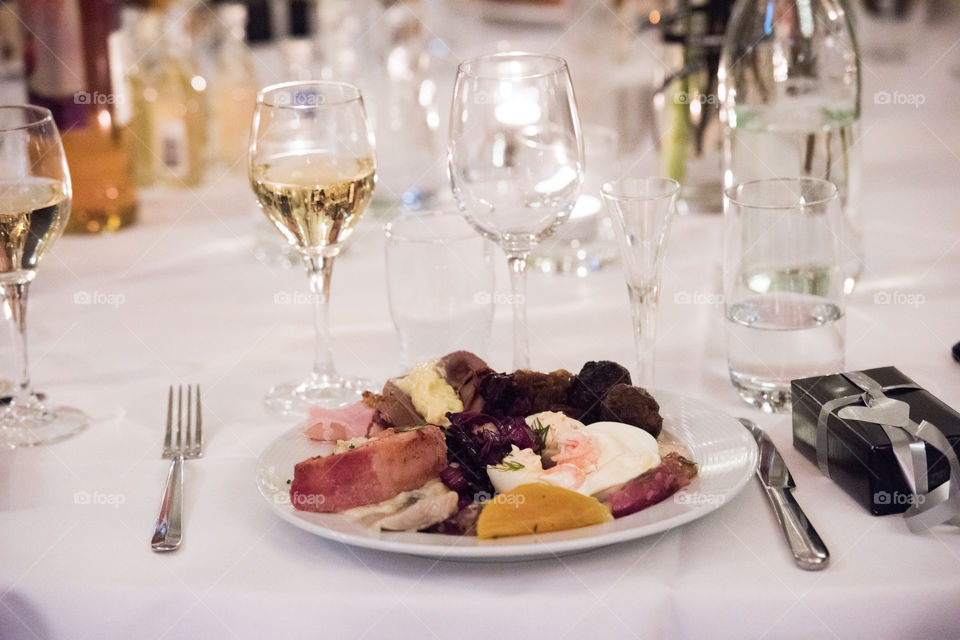 This is a plate of Swedish Christmas buffet table. This is a traditionall meal That swedish peoplehave every year.