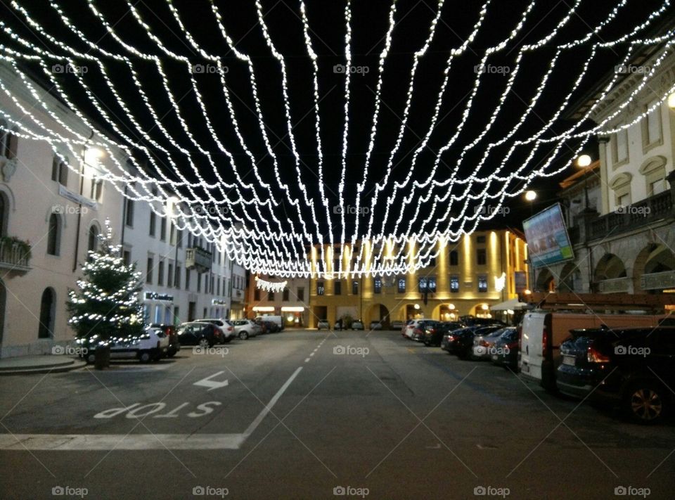 Lighted city at night , Christmas time 