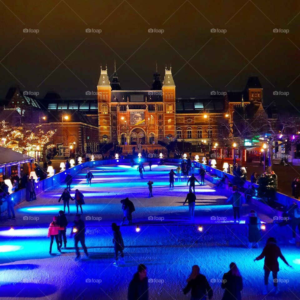 Amsterdam - ice skating on the new years eve at Museum plein