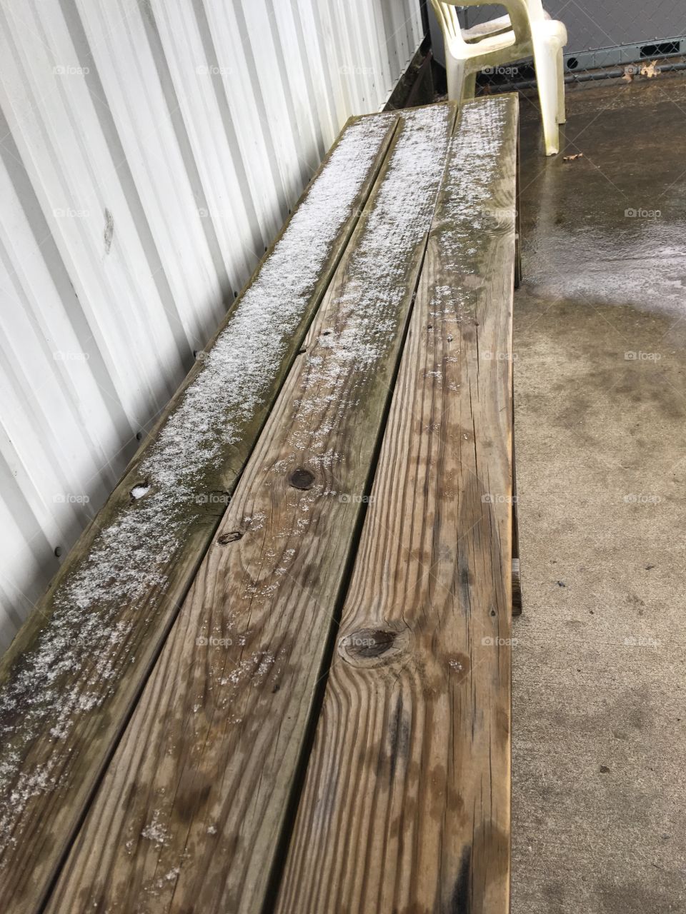 This is under an awning after a dusting of snow we received this morning. Crazy 