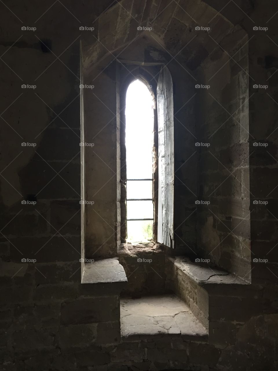 Castle Window. Stoksey Castle UK - internal view of window and seating