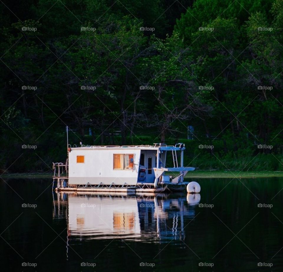 houseboat. Houseboat in the river 