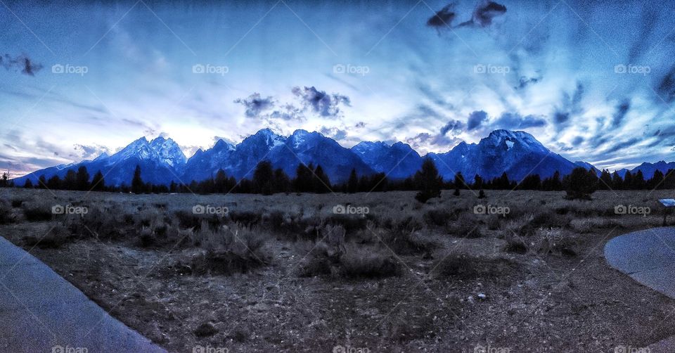 Wyoming mountains at dusk wide photo