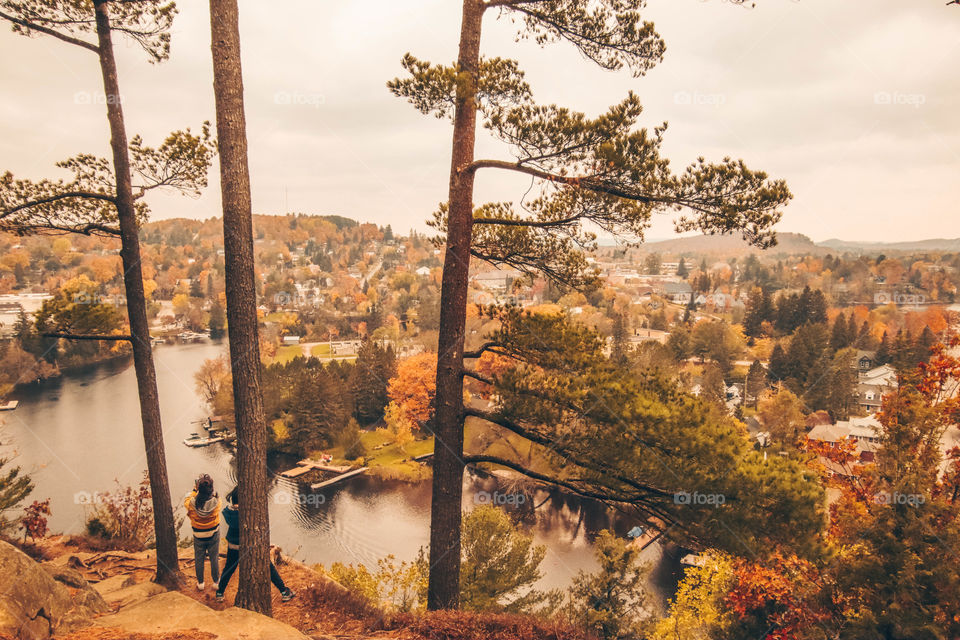 Looking down on a beautiful fall landscape