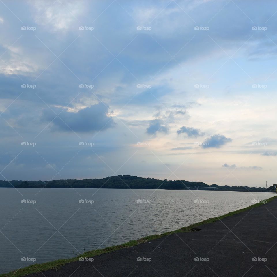 Beautiful view of the lakeside in the evening