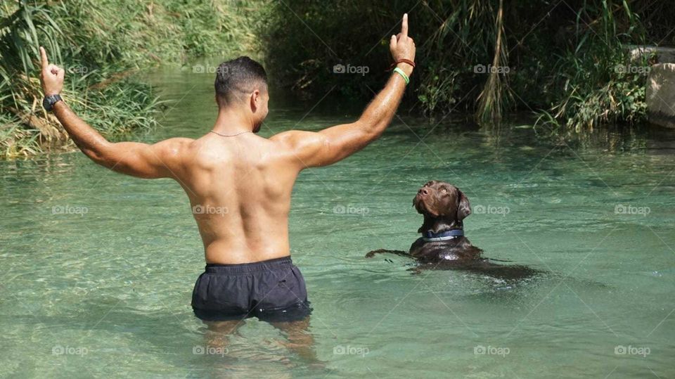 Summer#lake#human#dog#nature