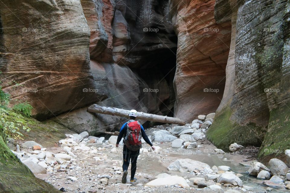 Orderville Canyon. Entering a slot in Orderville Canyon