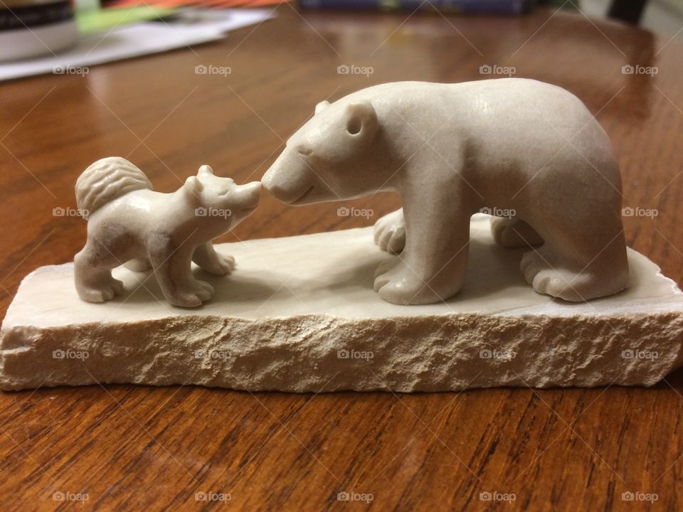 Arctic fox and polar bear nose touch carving made of dalomite stone. 