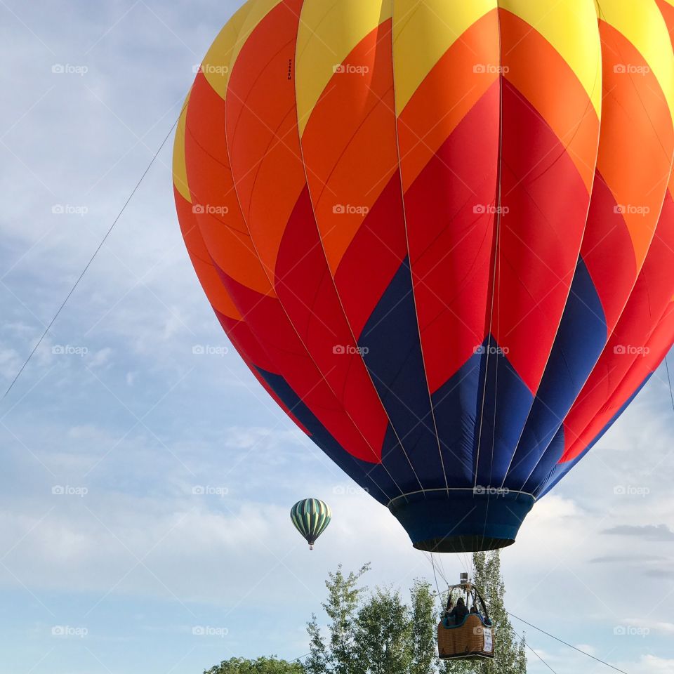 Colorful hot-air-balloons at a summer festival in Prineville in Central Oregon on a summer morning 