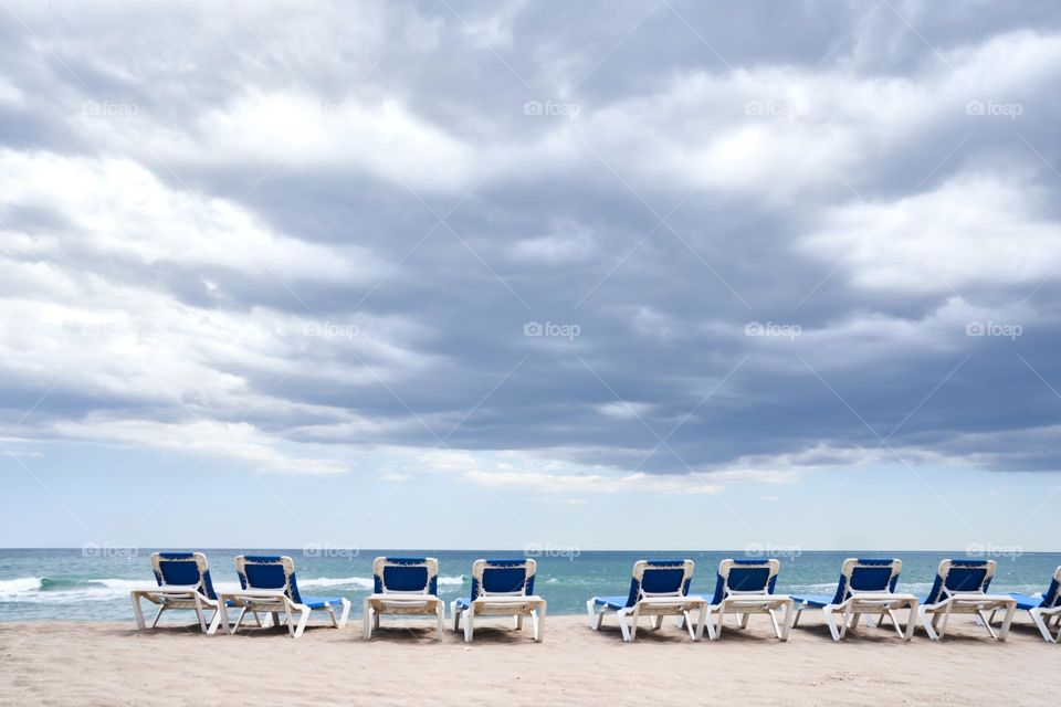 Empty Beach with Chairlongs 