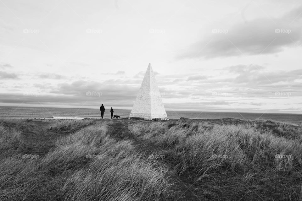 Obelisk on Lindisfarne in B&W