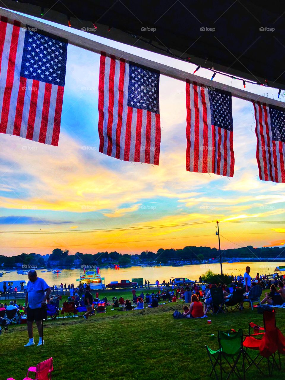 American flags at sunset on the 4th of July 2018