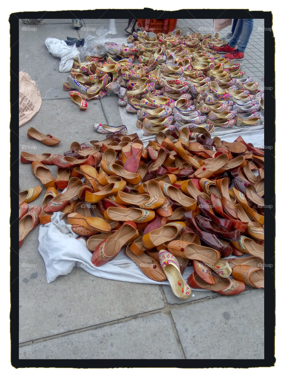 outdoor market selling footwear