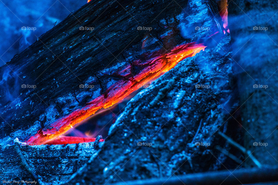 Fire within. Burning wood up close