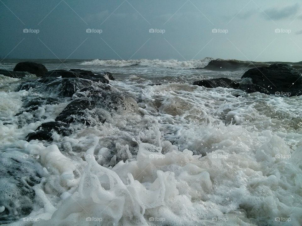 Sea waves frozen. Rainy season along sea side captured with nexus 4 moment capture